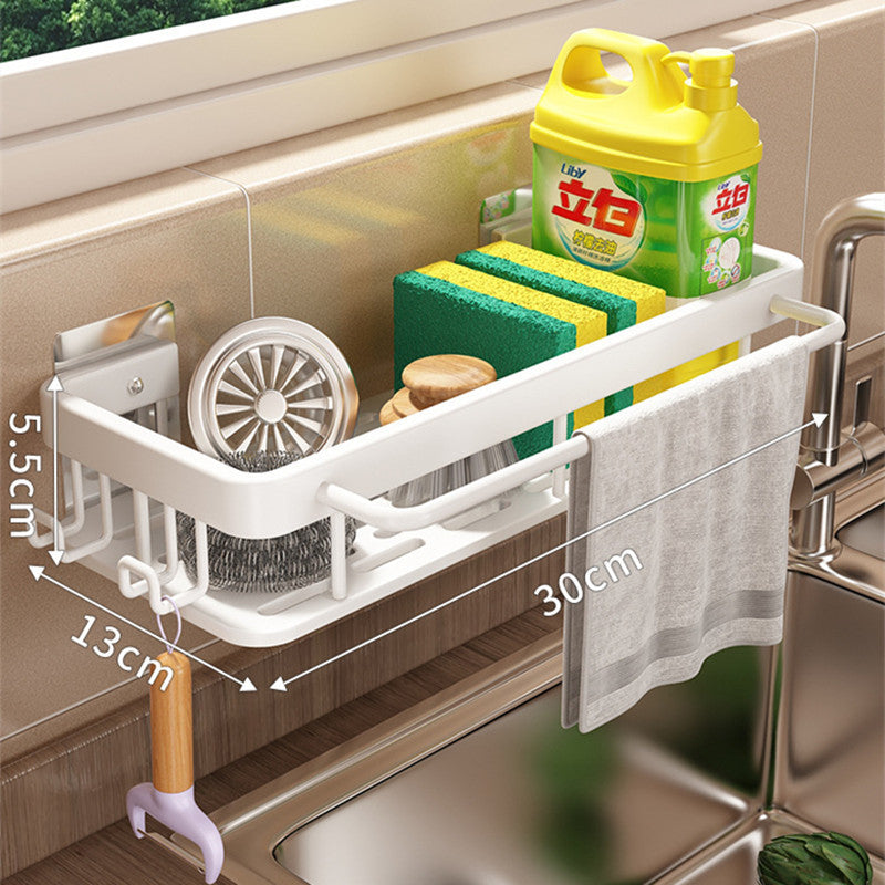 Kitchen Hanging Storage Rack Shelf Towel Sponge Drain Kitchen dealsniper-net A White