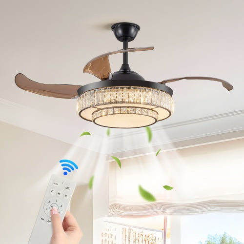 Modern LED Retractable Ceiling Fan With Light And Remote