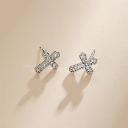 Trendy Zircon Cross Stud Earrings Sparkling Jewelry Gym From House