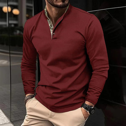 Men's Double Layer Lapel Polo Shirt Fashion Waffle