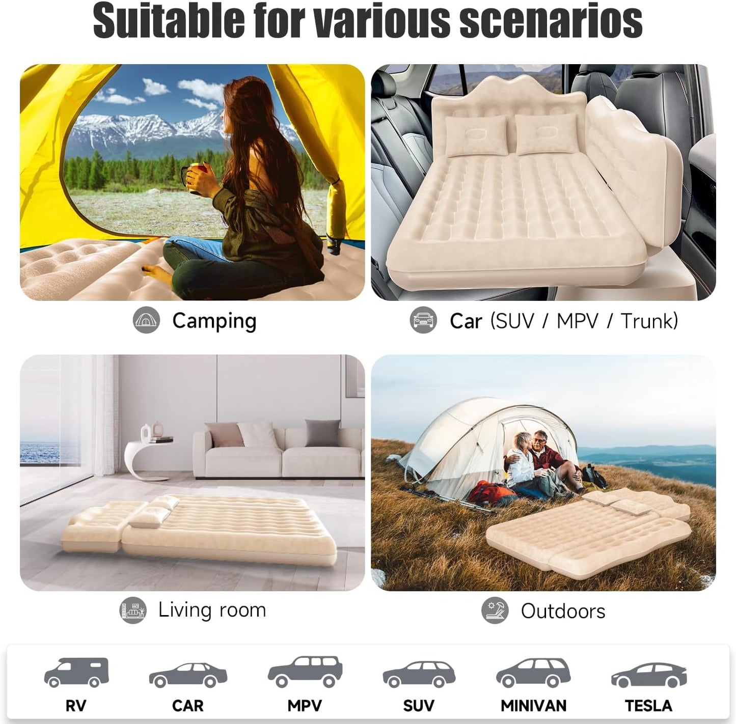Car Air Mattress Inflatable SUV Truck Air Mattress Back Seat