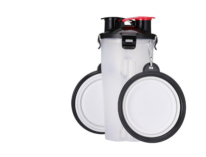 2 In 1Pet Water Bottle Dispenser Travel Portable Bowl Pets Gym From House White Single cup double bowl 1set