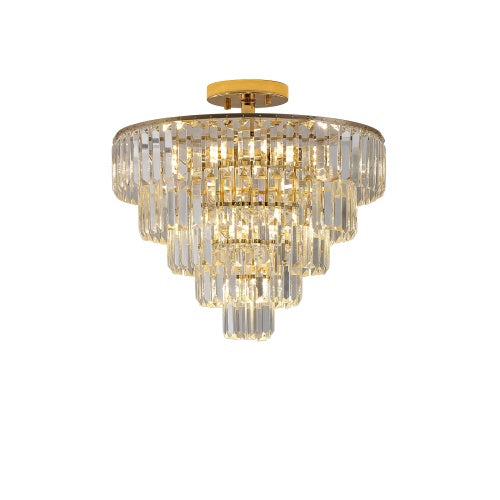 Golden Crystal Chandelier 5-layer Round Semi-recessed