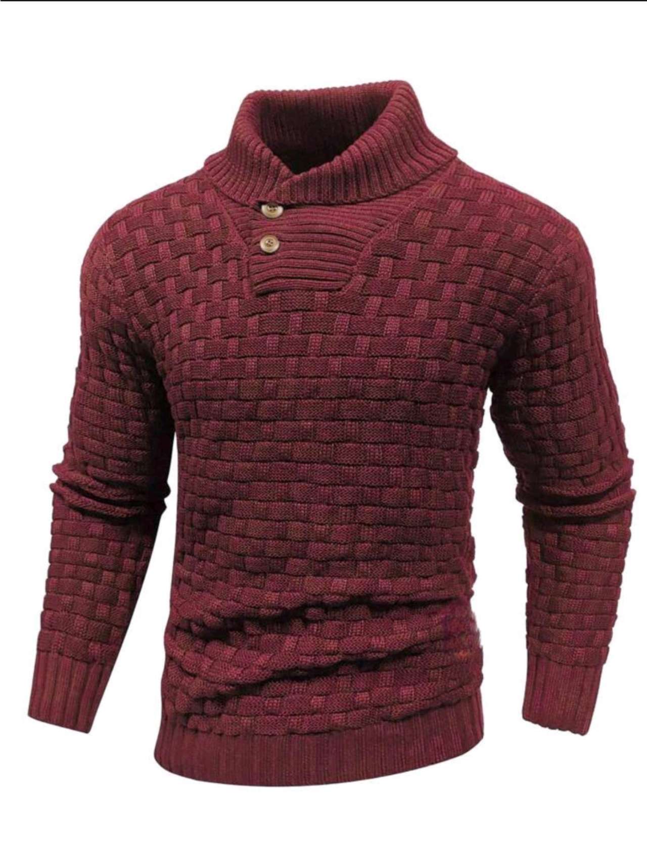 Men's Slim Turtleneck Sweater With Button Design Fashion Men DealSniper.net Dark Red L