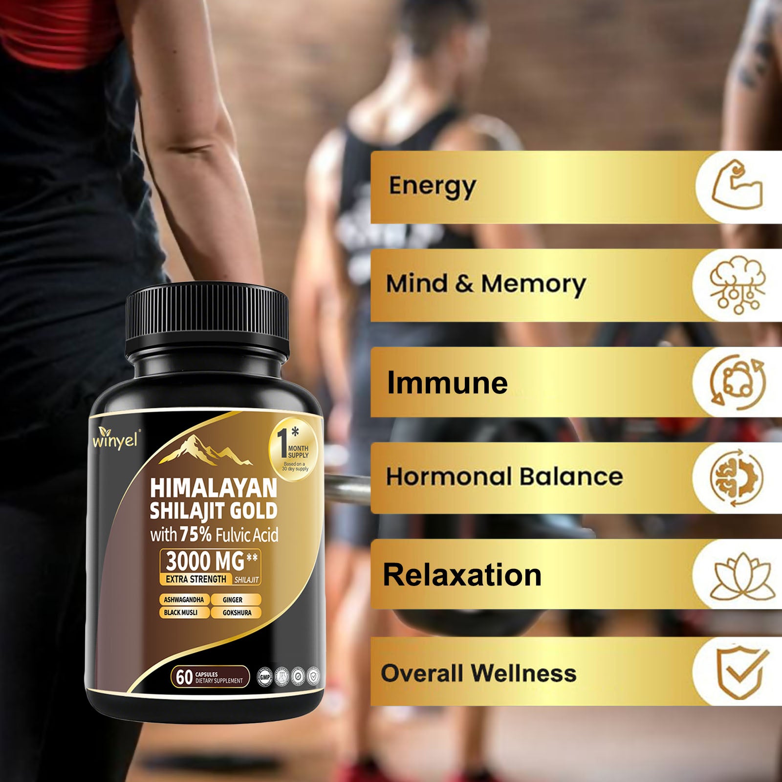 Shilajit Capsules, Ashwagandha Gokshura, 85 Trace Minerals Beauty Gym From House