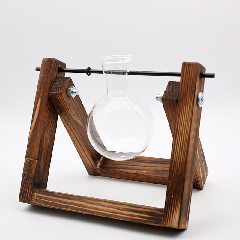 Swing Wooden Stand Hydroponic Plant Container Glass Vase Home DealSniper.net