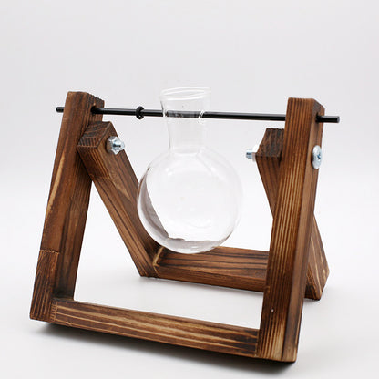 Swing Wooden Stand Hydroponic Plant Container Glass Vase Home DealSniper.net