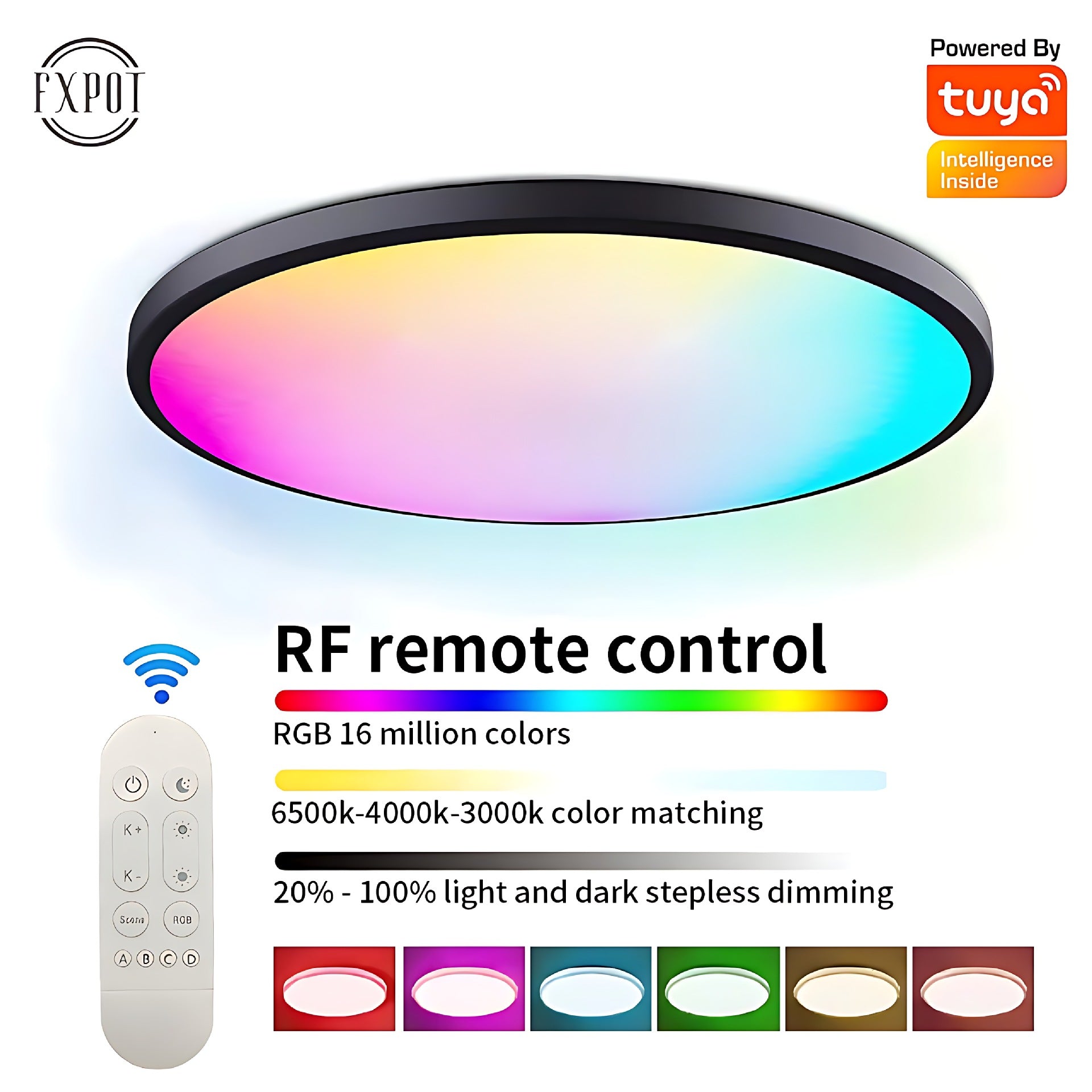 RGBCW Full Color Dimming Smart WiFi Ceiling Lamp Home Decor Gym From House