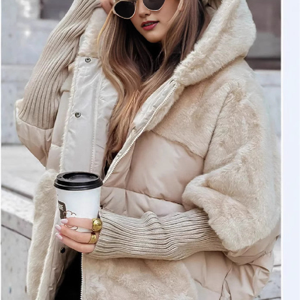 Women's Loose Cotton Coat Faux Fur Patchwork Winter Coat Women null Apricot L