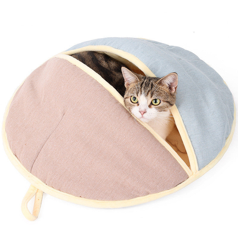 Round Fan Cotton And Linen Wool Warm Semi Enclosed Pets dealsniper-net Pink blue