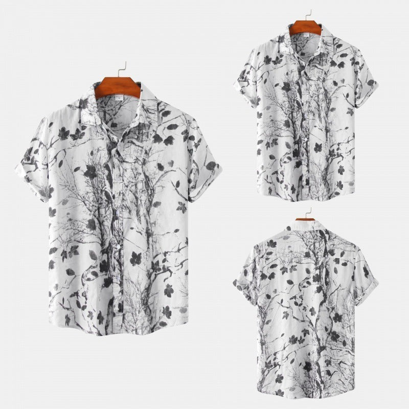 Cross-Border Men's Floral Short-Sleeved Shirts Young Men's Men DealSniper.net