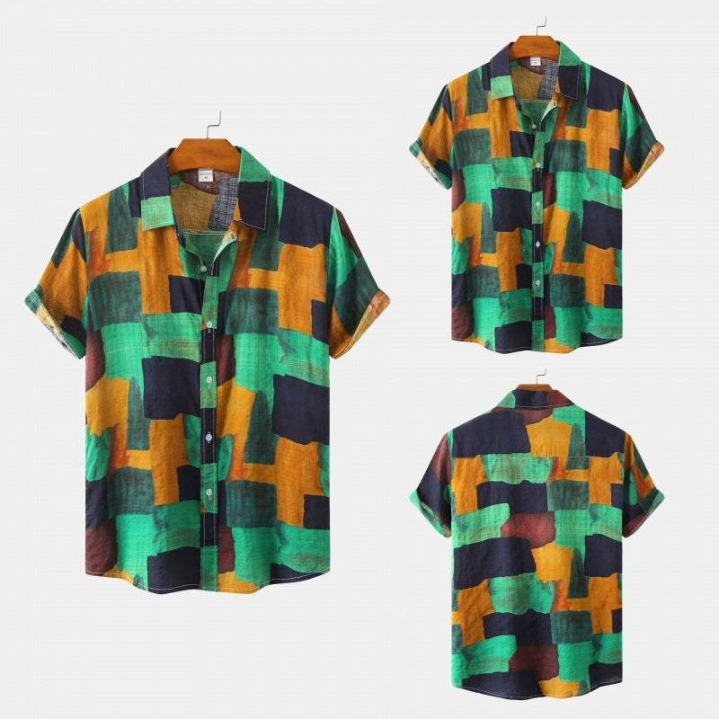 Cross-Border Men's Floral Short-Sleeved Shirts Young Men's Men DealSniper.net