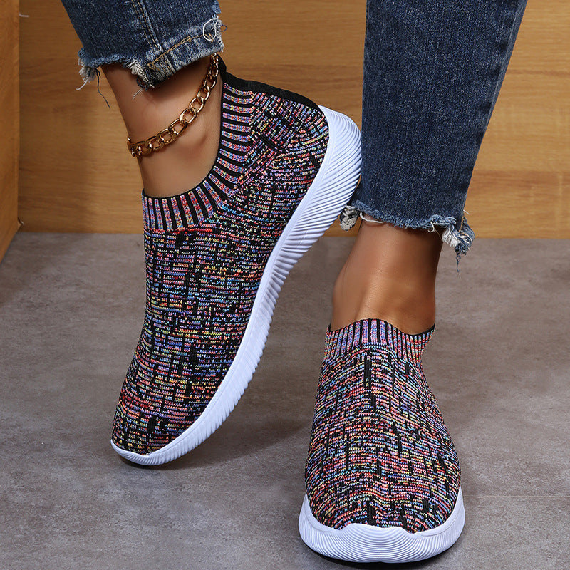 Stripe Knit Sock Shoes Flats Sneakers Running Walking Loafers Women dealsniper-net