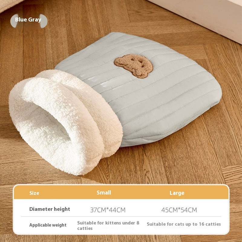 Sleeping Bag Warm Closed Pocket Cat Nest Pets DealSniper.net Blue And Gray M