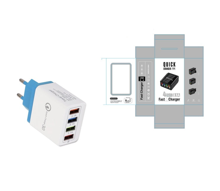 USB Charger Quick Charge 3.0 4 Phone Adapter Electronics DealSniper.net EU Blue and box Q1pc