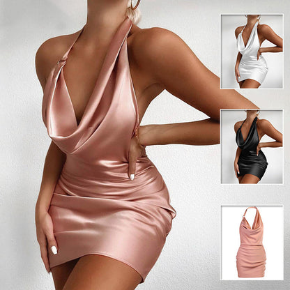 Satin Party Dress V Neck Backless Mini Sleeveless Summer Party Dress Women dealsniper-net