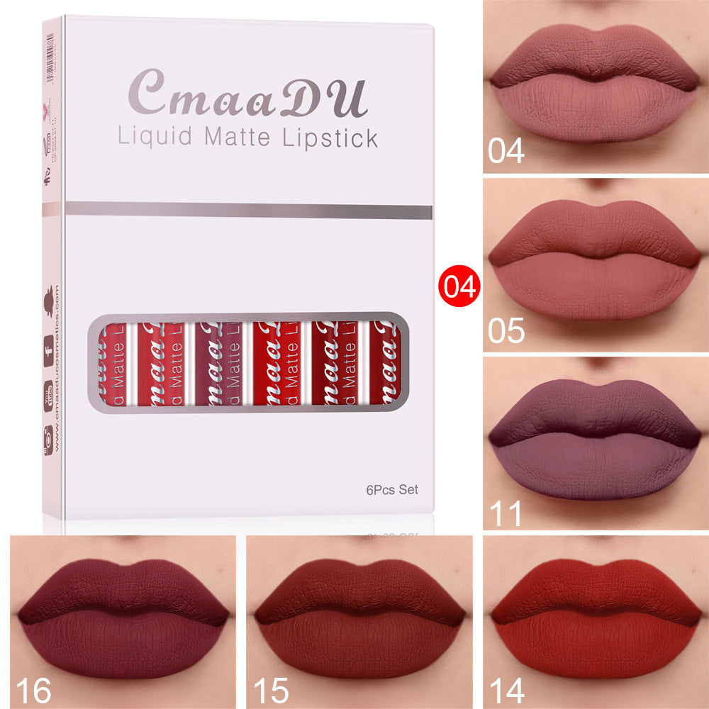 6 Boxes Of Matte Non-stick Cup Waterproof Lipstick Long Lasting Lip Gloss Deals dealsniper-net D