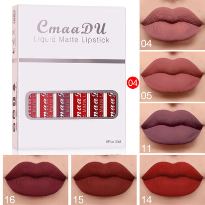6 Boxes Of Matte Non-stick Cup Waterproof Lipstick Long Lasting Lip Gloss Deals dealsniper-net D