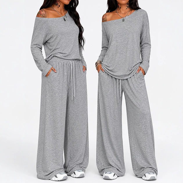 2 Pieces Set Women's Long Sleeve Solid Color T-Shirt Tees Women Gym From House