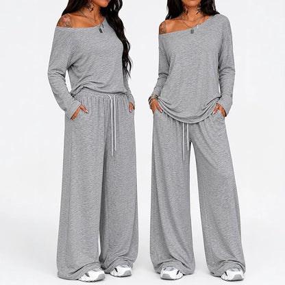 2 Pieces Set Women's Long Sleeve Solid Color T-Shirt Tees Women Gym From House