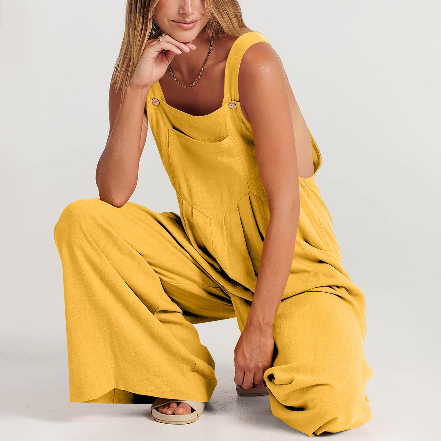 Sling Solid Color Pocket Trousers Jumpsuit