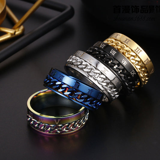 Roman Letter Chain Rings Men Digital Titanium Steel Ring Jewelry dealsniper-net