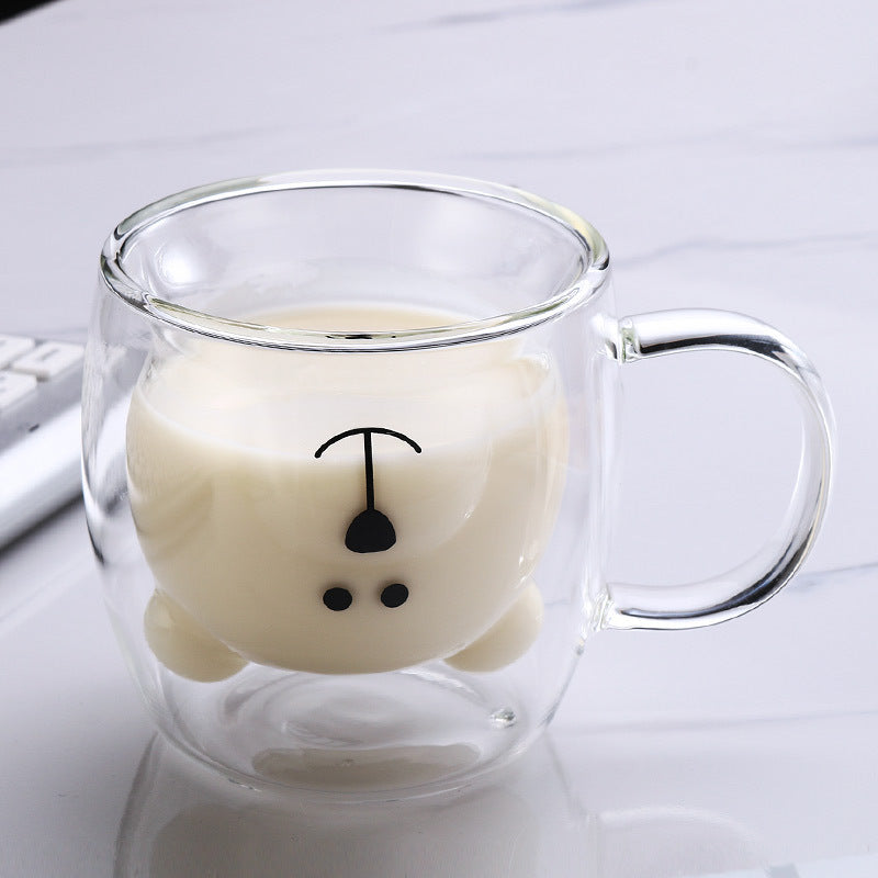 Creative Bear Double Coffee Milk Glass Cute Summer Kids Juicy Cup Kitchen dealsniper-net 250ml transparent