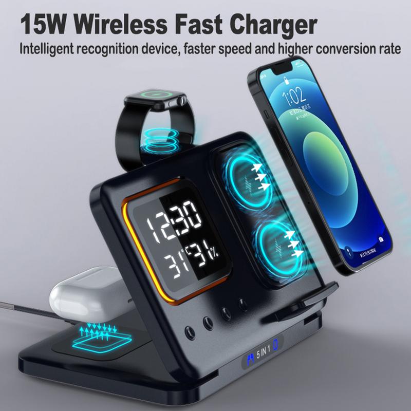 15W Wireless Chargers Stand 5 In1 LED Digital Alarm Clock Electronics dealsniper-net