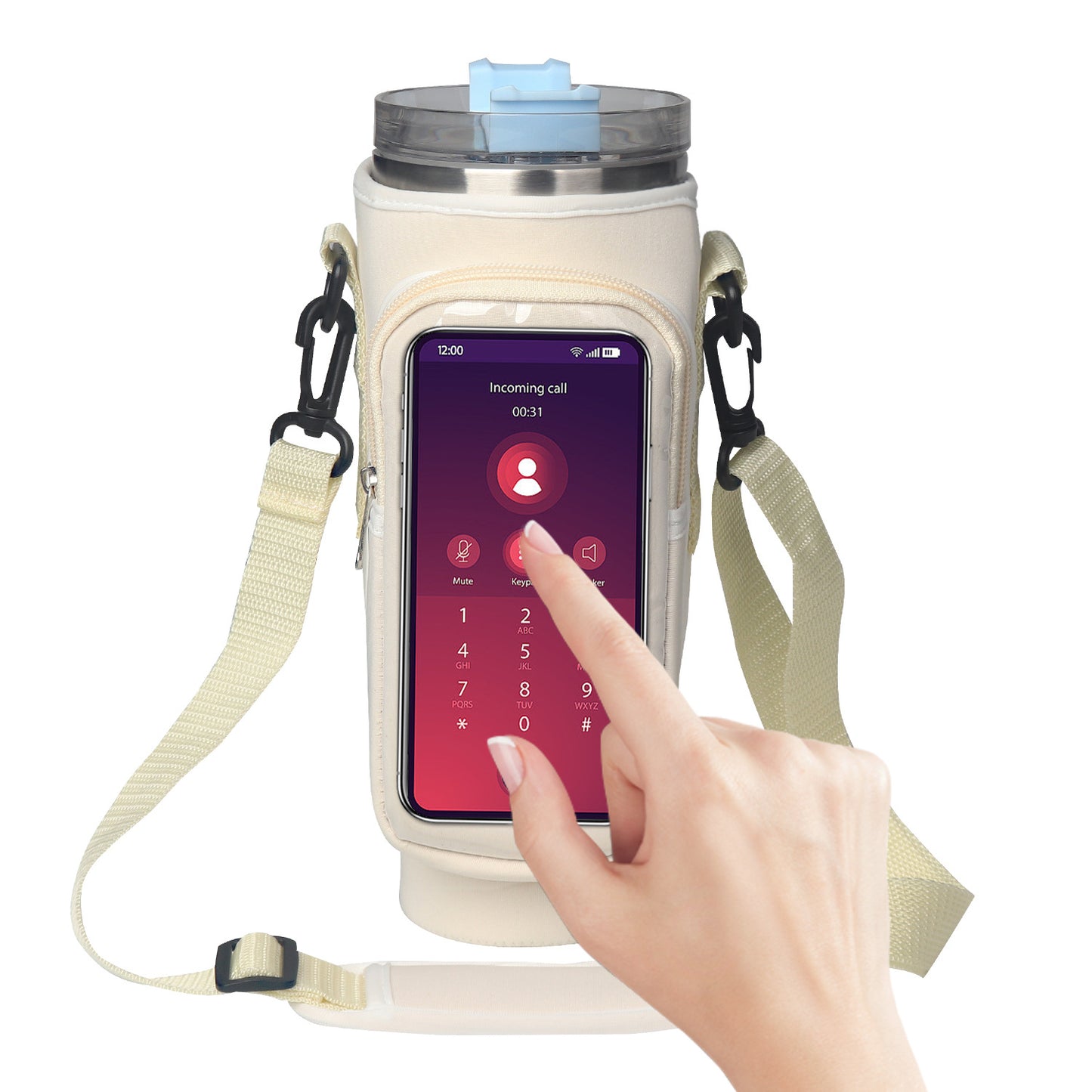 Cup Cover Transparent Touch Screen Neoprene kitchen Kitchen Gym From House Beige Rubber Buckle