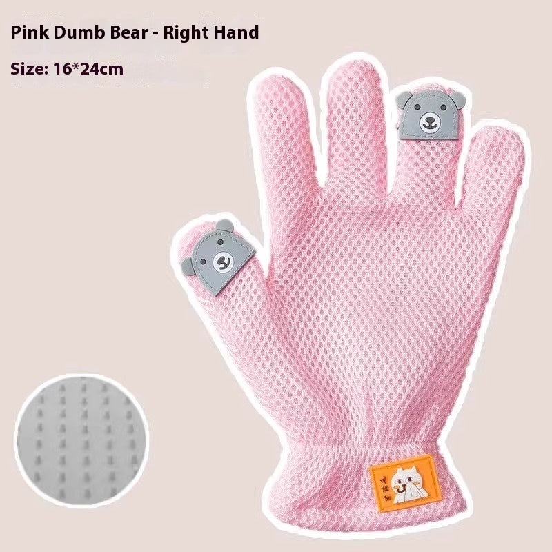 Pet Bath Cat Petting Gloves Double-sided Floating Hair Comb Pets Gym From House Pink Dull Bear Right Hand