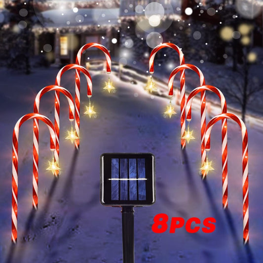 Christmas Solar Candy Cane Lamp Set Of 8 Home Decor dealsniper-net Christmas Solar Candy Cane Lig