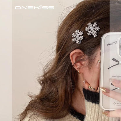 Cyrstal Snowflake Pearl Hair Clip Winter Girls