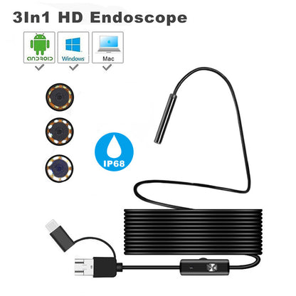 Endoscope 3 In 1 USB Micro USB Type-C Borescope Inspection Camera Electronics dealsniper-net Black Cord 3.5M