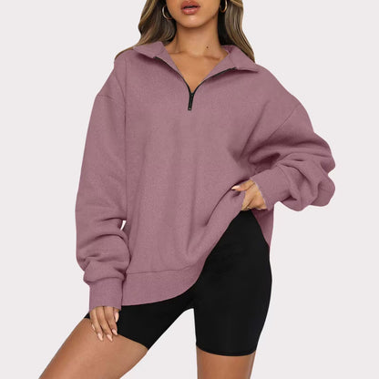 Women Sweatshirts Zip Turndown Collar Loose Casual Tops Clothes Women dealsniper-net