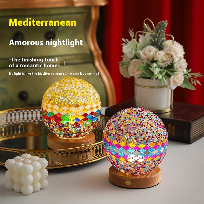 Mediterranean Small Night Lamp Creative Mosaic Glass Decorative Lamp Home Decor Gym From House