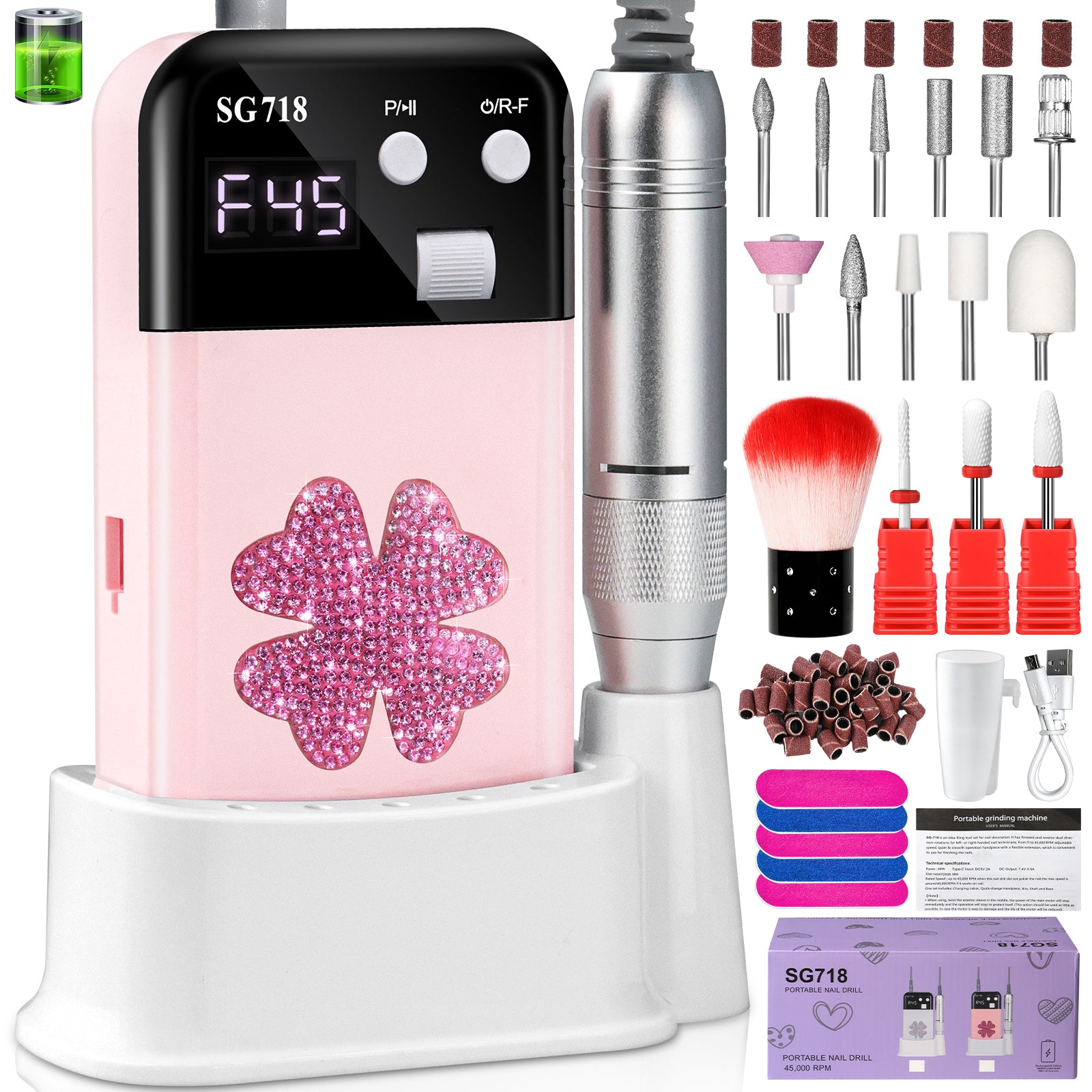 Electric Nail File For Shaping Removing & Polishing Gel Nails Beauty dealsniper-net Pink Flower