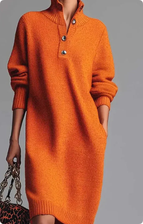 Long-sleeved Sweater Dress Fashion Warm Stand-up Collar Women Gym From House Orange L