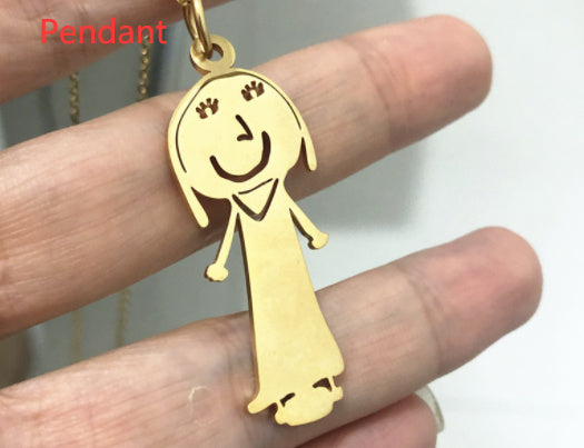 Custom Kids Drawing Painting Necklace Stainless Steel Jewelry dealsniper-net Gold Pendant