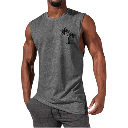 Coconut Tree Embroidery Vest Summer Beach Tank Tops Men dealsniper-net Light Grey 3XL