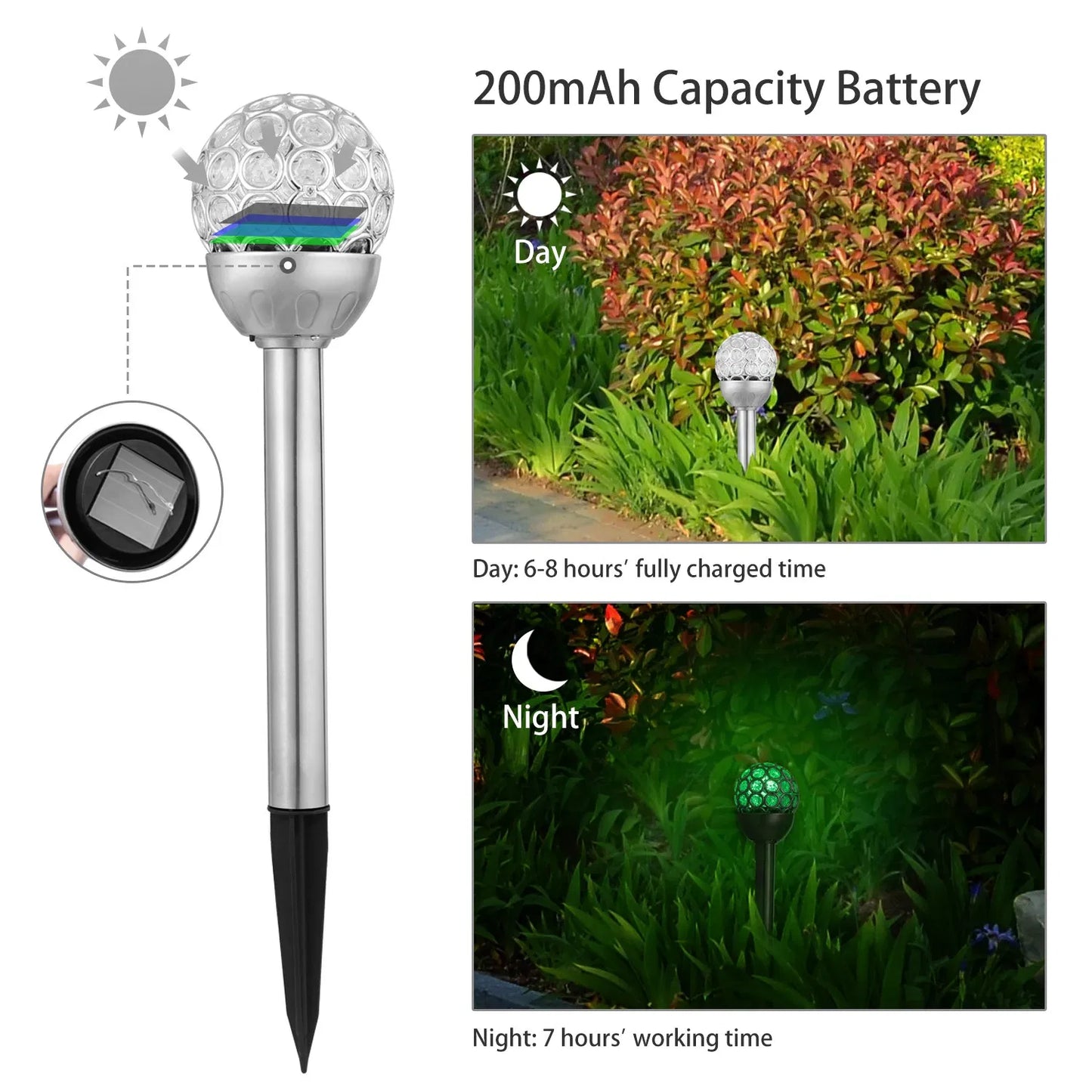 3 Pcs Outdoor Solar Lights IP44 Waterproof Ball RGB Light Outdoor Gym From House Silver