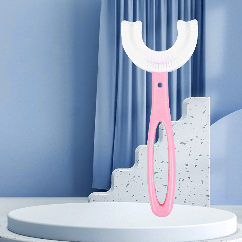 Children's U-shaped Food Grade Soft Rubber Toothbrush Health dealsniper-net Long pink