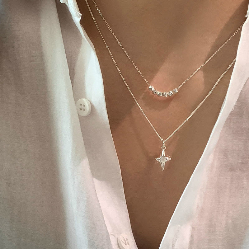 Double Layer Stainless Steel Opal Cross Double-layer Necklace Jewelry Gym From House