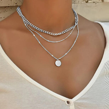 Women's Multilayer Necklace Ins Fashion Disc Necklace Jewelry Gym From House Silver 1PCS