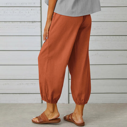 Women Drawstring Tie Pants Spring Summer Cotton And Linen Women dealsniper-net