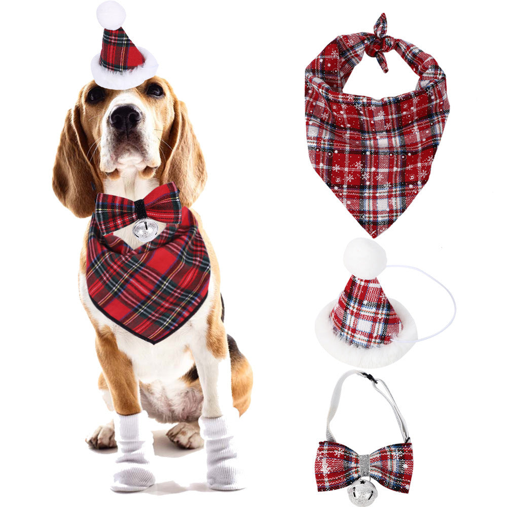 Christmas Triangle Pet Towel Santa Deer Print Dog Scarf Collar Pets Gym From House