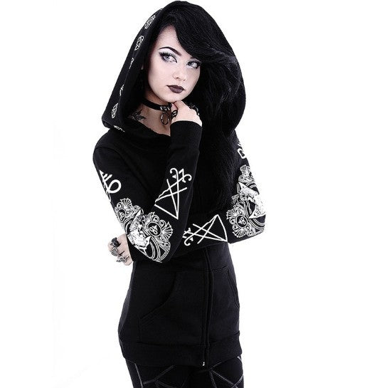 Gothic Punk Print Hoodies Sweatshirts Women Long Sleeve Women dealsniper-net