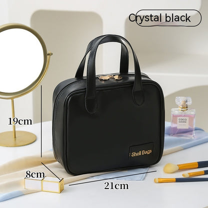 PU Large Capacity Travel Make Up Storage Organizer Women dealsniper-net Crystal Black 21x8x19cm