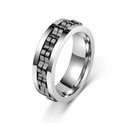 Titanium Spinner Square Texture Ring For Men High Polished Jewelry dealsniper-net Silver Black No 10