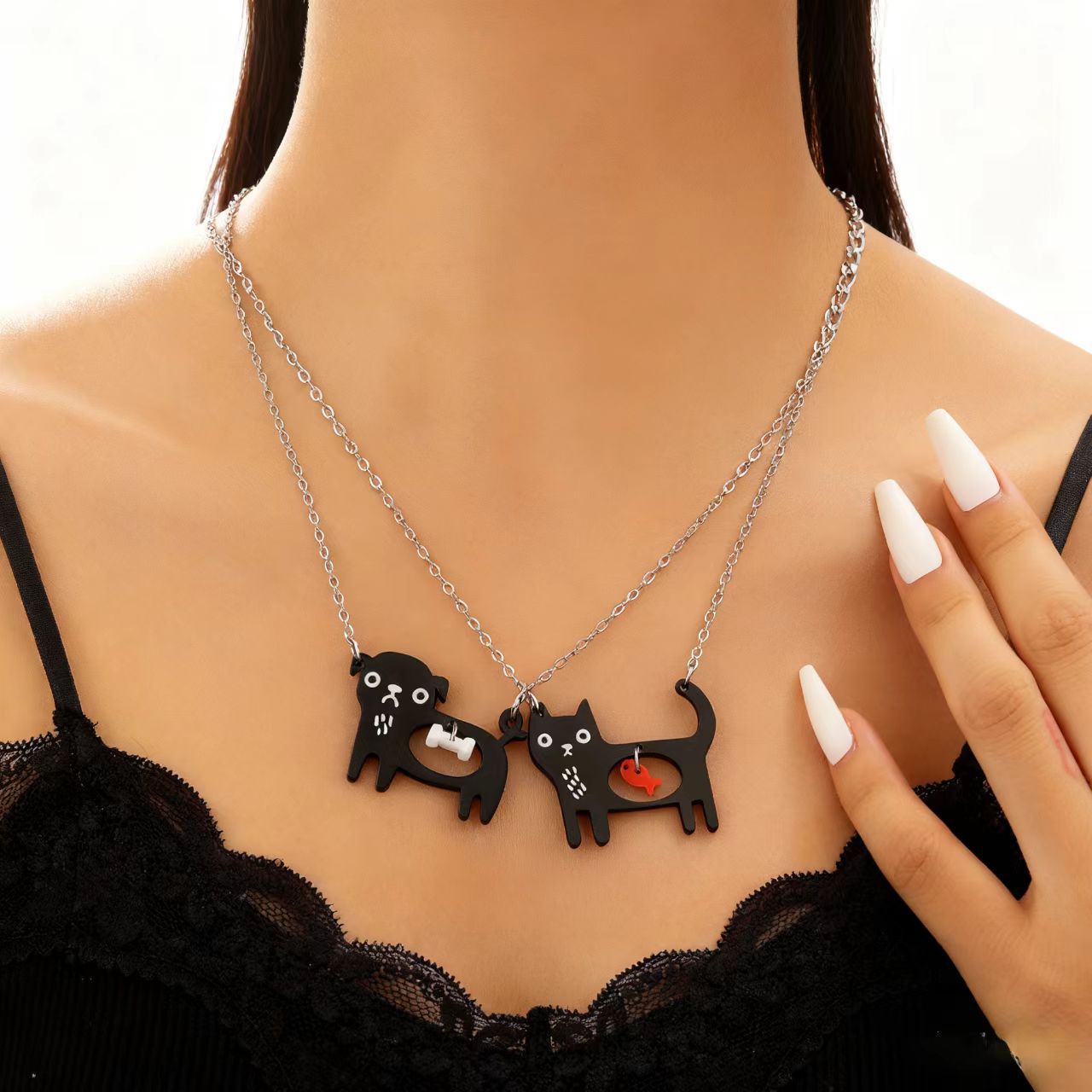 Cute Dog Cat Cartoon Necklace Ins Creative Collarbone Chain Jewelry Gym From House