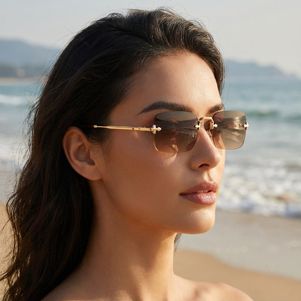 New Style Frameless Metal Temple Sunglasses For Men And Women Men Gym From House